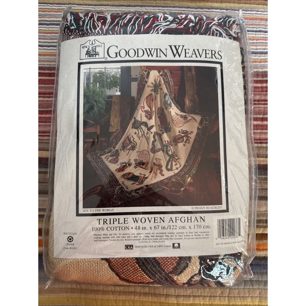 Vtg Goodwin Weavers Joy To The World Triple Woven Afghan Christmas 48x67"RARE